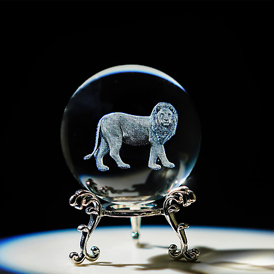 #ad HDCRYSTALGIFTS 60mm Crystal Decorative Ball 3D Laser Etched Lion $21.82