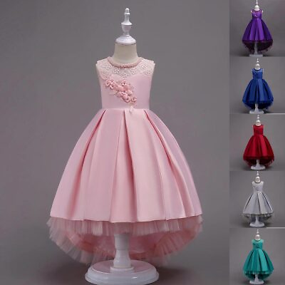 #ad Flower Girls Bridesmaid Dress Baby Kids Wedding Party Bow Lace Princess Dresses $35.99