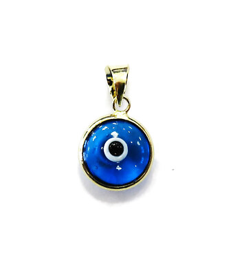 #ad 14K Yellow Gold Evil Eye 10mm Necklace Good Luck Pendant Charm $24.95