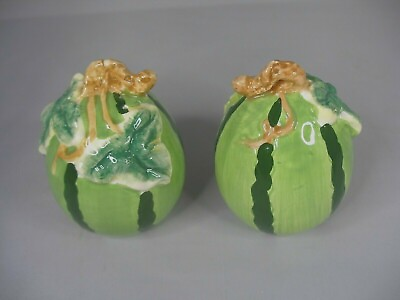 #ad Set of Ceramic Salt and Pepper Shakers Made Painted Like Small Watermelons $9.99
