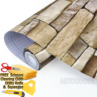 #ad 3ft x 15ft 3D Stone Brick Wallpaper Vinyl Film Sticker Rock Stacked 36quot; x 180quot; $33.19