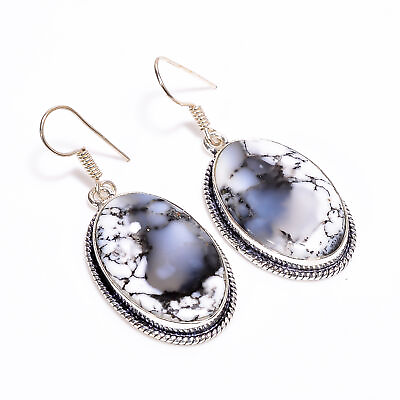 #ad Dendrite Opal Gemstone Vintage Handmade 925 Sterling Silver Earrings 2quot; GSR 2362 $14.99