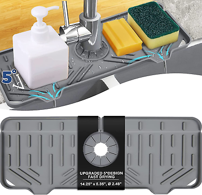 #ad Silicone Faucet Drain Pad Drip Catcher Splash Guard Tray Mat Soap Sponge Holder $34.80