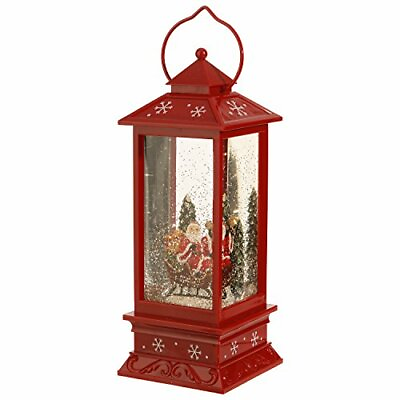 #ad RAZ Lighted Snow Globe Water Lantern 11quot; Red Christmas Santa Claus and Sleigh $29.99
