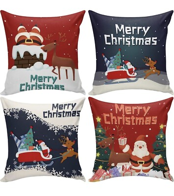#ad Set of 4 Christmas Holiday Throw Pillow Covers Decor 17quot;x17quot; NEW $9.99