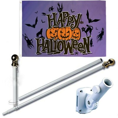 #ad Happy Halloween Purple 3 x 5 FT Flag 6 Ft Spinning Tangle Free Pole Bracket $34.88