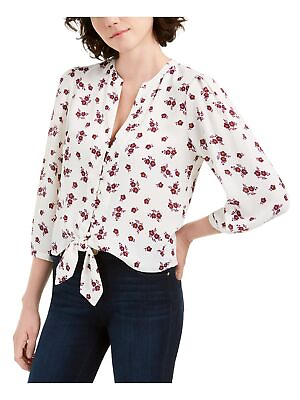 #ad 1. STATE Womens White Floral 3 4 Sleeve V Neck Top XL $9.99