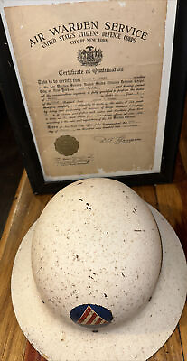 #ad WW2 Civil Defense Air Warden Helmet WWII Lot certification of qualification set $168.00