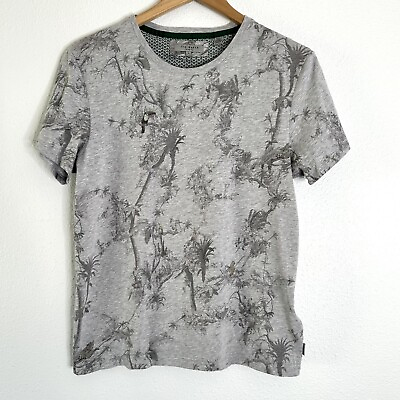 #ad TED BAKER T Shirt Size 3 Medium Grey Bird Leopard Jungle Theme $18.74