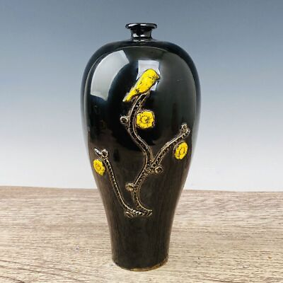 #ad 11.4quot; china antique song dynasty ding porcelain black flower bird pattern vase $210.70