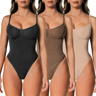 #ad Women Tummy Control Body Sculpting Shaper Thong Seamless Bodysuit Shapewear Top $15.79