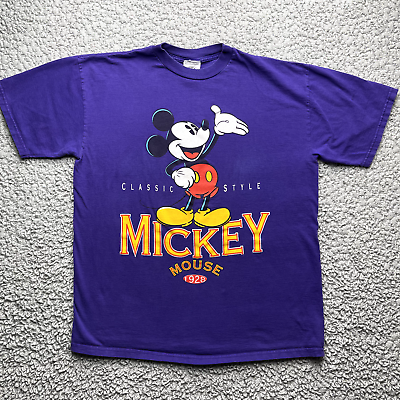 #ad Vintage Mickey amp; Co Shirt Mens XL Purple Disney Crew Neck Short Sleeve Classic $24.88