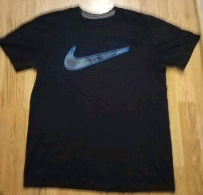 #ad Mens Black Nike Short Sleeve Tshirt W Blue grey Check Size Large regular Fit $9.95