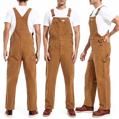 #ad HISEA Men#x27;s Bib Overalls Relaxed Fit Workwear Dungaree Pockets Jumpsuits Jeans $43.99