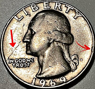 #ad 1969 D Washington Quarter rare on both sides Errors Business Strike shiny coin $9.00