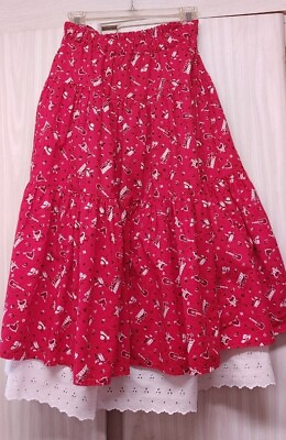 #ad Handmade Skirt Red Country Western Swing Dance Elastic Waist Size Small Medium $32.40