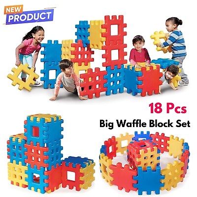 #ad 18Pcs Big Waffle Block Set for Kids Tunnel Fort House Building Game Fun Toy Gift $169.21
