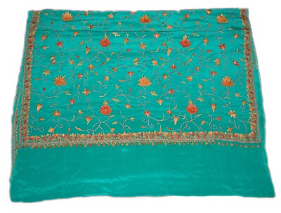#ad Kashmir Ethnic Embroidered Crepe Silk Saree Sari Rust on Green $349.00