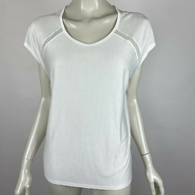 #ad Vince Ivory Top Short Sleeve Scoop neck Mesh Trim Stretch Tee Shirt Women Small $38.69