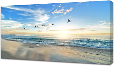 #ad S02150 Wall Art Sunset Sea Water Natural Scenery Painting on Canvas Stretched an $65.99