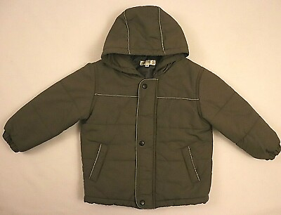 #ad Baby Under boys Jacket Size 4 Gray Puffy Snap Button Full Zip Hoodie Cold Snow $17.99
