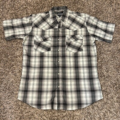 #ad Work n Sport Shirt Mens Large Black Gray Button Up Pearl Snap Western Outdoor $12.88