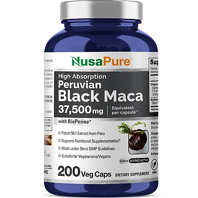 #ad NusaPure Black Maca Root 37500mg per caps 50:1 Extract 200 Veggie Capsules $35.60