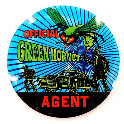#ad Vtg 1966 Official Green Hornet Agent Button Pinback Pin 4quot; Kato Bruce Lee $35.00