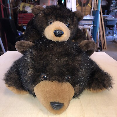 #ad 2 Stuffed Animal House Brown quot;FLOPPYquot; Bear Large appr 21”amp; 15” momamp;cub USEDG1 1 $14.99