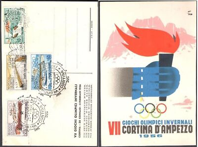 #ad 1956 Repubblica Official Postcard VII Winter Games Cortina and set n . 793 6 $79.05