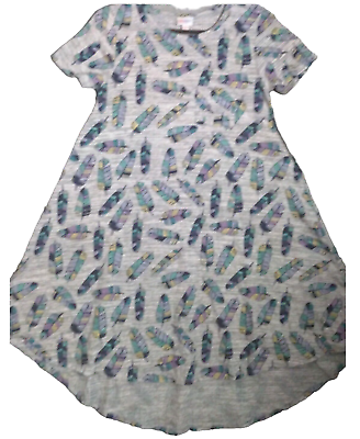 #ad LuLaRoe Women#x27;s Carly Swing Gray Multicolor Feather Stretch Knit Dress XS $7.50