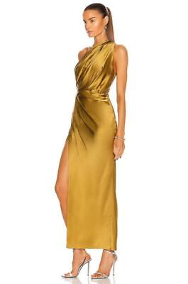 #ad Women#x27;s Solid Gold Slanted Shoulder Slit Dress Irregular Long Evening Dress $23.49