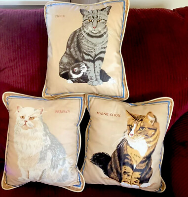#ad Decorative Handmade Set of 3 Cotton Pillows Cat Designs Kittens Animals $13.99