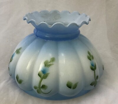 #ad Ribbed 7” Melon Student Blue Tint Floral Decor Pattern Milk Glass Lamp Shade $99.95