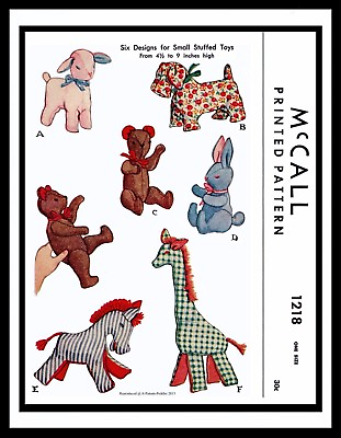#ad McCall 1218 Fabric Sew Pattern Stuffed Animal Toys Lamb Giraffe Zebra Bear Dog $8.99