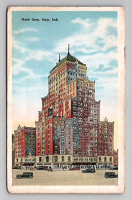 #ad Postcard IN Hotel Gary Motel Inn Resort Building Cars Street Scenic View Indiana $9.95