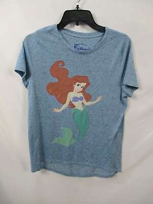 #ad Ariel Little Mermaid Womens Shirt XL Blue Disney Short Sleeve Cotton Linen $18.99