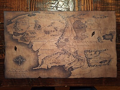 #ad Middle Earth Map CANVAS ART PRINT Lord of the Rings Hobbit WEATHERED LOOK $25.00