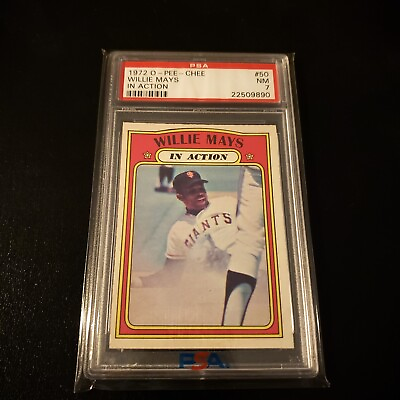 #ad 1972 O Pee Chee Baseball #50 Willie Mays In Action PSA 7 NM $134.41