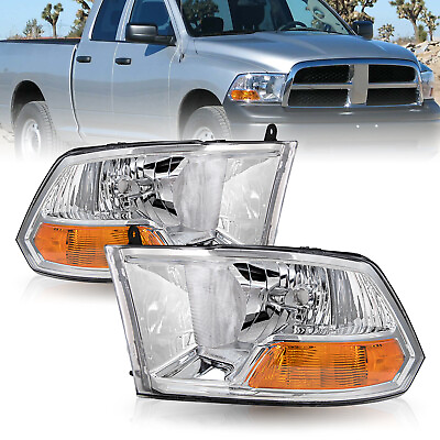#ad For 2009 2012 Dodge Ram 1500 2500 3500 Chrome Headlights Head Lamps LeftRight $77.99