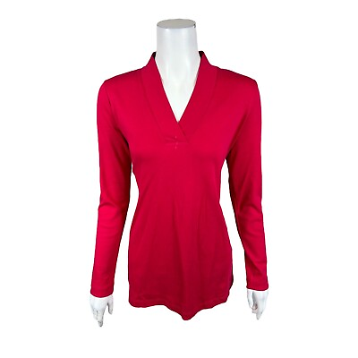 #ad Isaac Mizrahi Women#x27;s Regular Essentials Pima V Neck Tunic Solid Red Medium Size $30.00