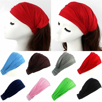 #ad Women Wide Cotton Sports Headband Hairband Soft Elastic Hair Band Turban Wraps $9.93