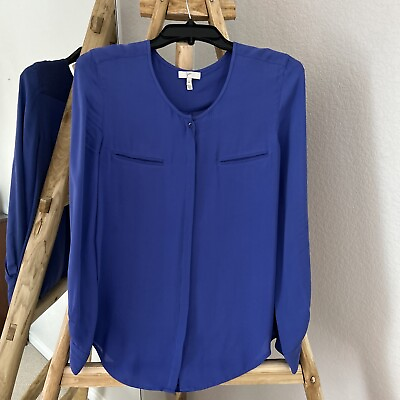#ad Joie Blue Periwinkle Osana Long Sleeve Silk Blouse Size Medium $35.00