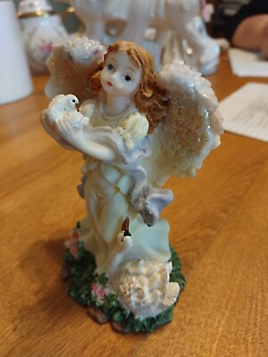 #ad Resin Child Angel With Momma Swan amp; Gosling Flowers Figurine Glitter Gift $9.99