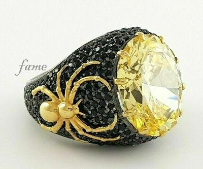#ad 925 Sterling Silver Oval Cut Citrine Diamond Simulated Ring With Spider Black $171.57
