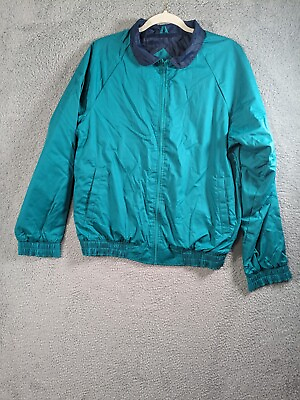 #ad Vintage Hartwell Via Sport Jacket Medium 38 40 Poly Cotton Bluish Green $16.88