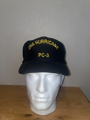 #ad 1980s Vintage USS Hurricane PC 3 Coast Guard Boat Hat Headwear 80s VTG Blue $25.00