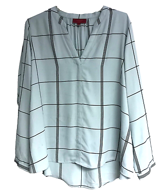 #ad Jennifer Lopez Shirt 2XL Women’s Mint Green Plaid Check Long Sleeve V Neck Tunic $9.99