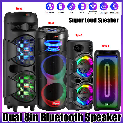#ad Bluetooth Speaker Dual 8in Subwoofer Stereo System Loud Sound Party Speaker AUX $83.99