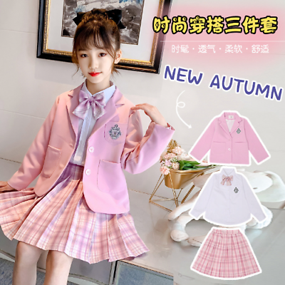 #ad School Uniform JK Coat Pleated Skirts Shirt 3PCS Suit kids Girls Student Clothes $39.96